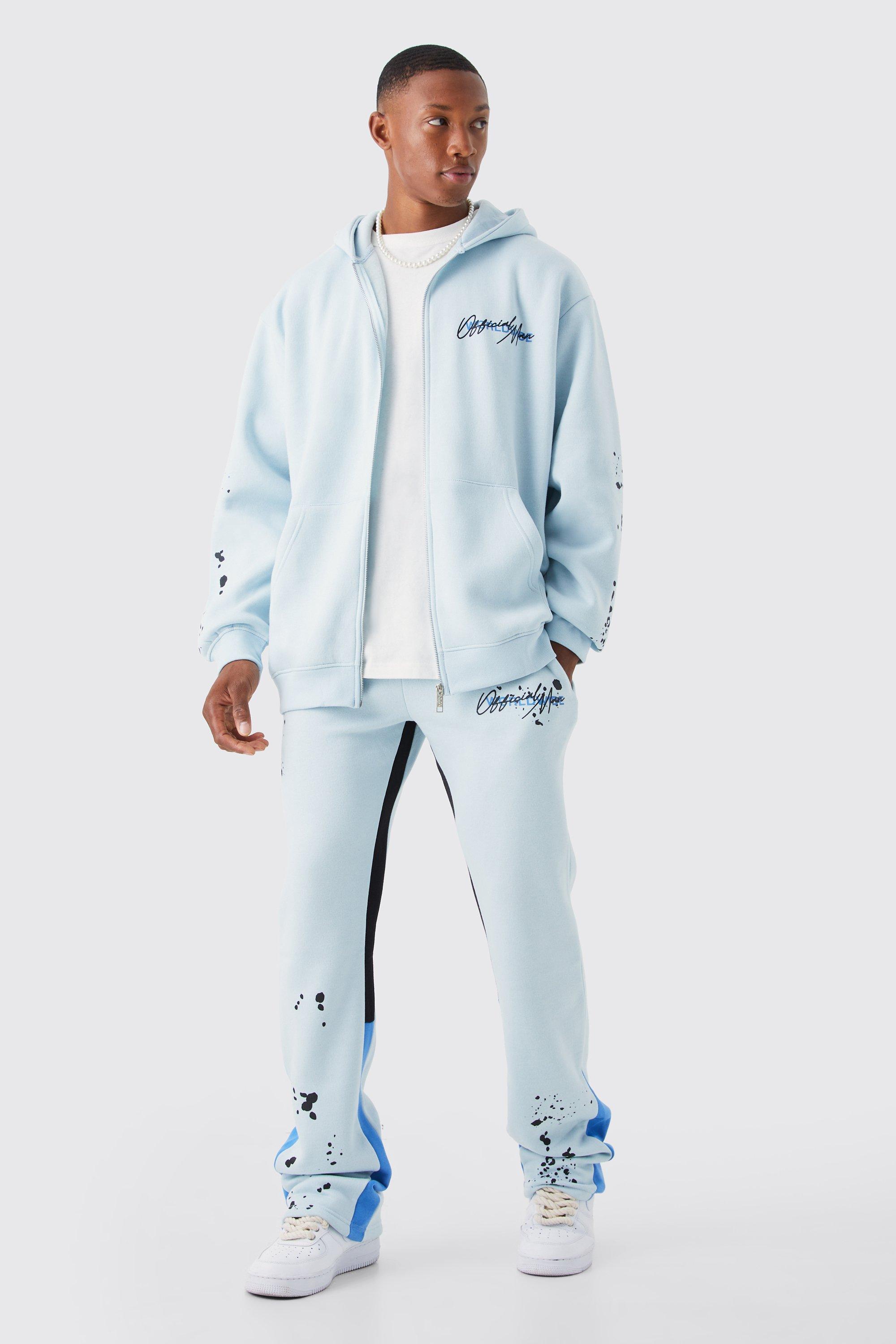 Mens Blue Oversized Graffiti Paint Splatter Tracksuit, Blue